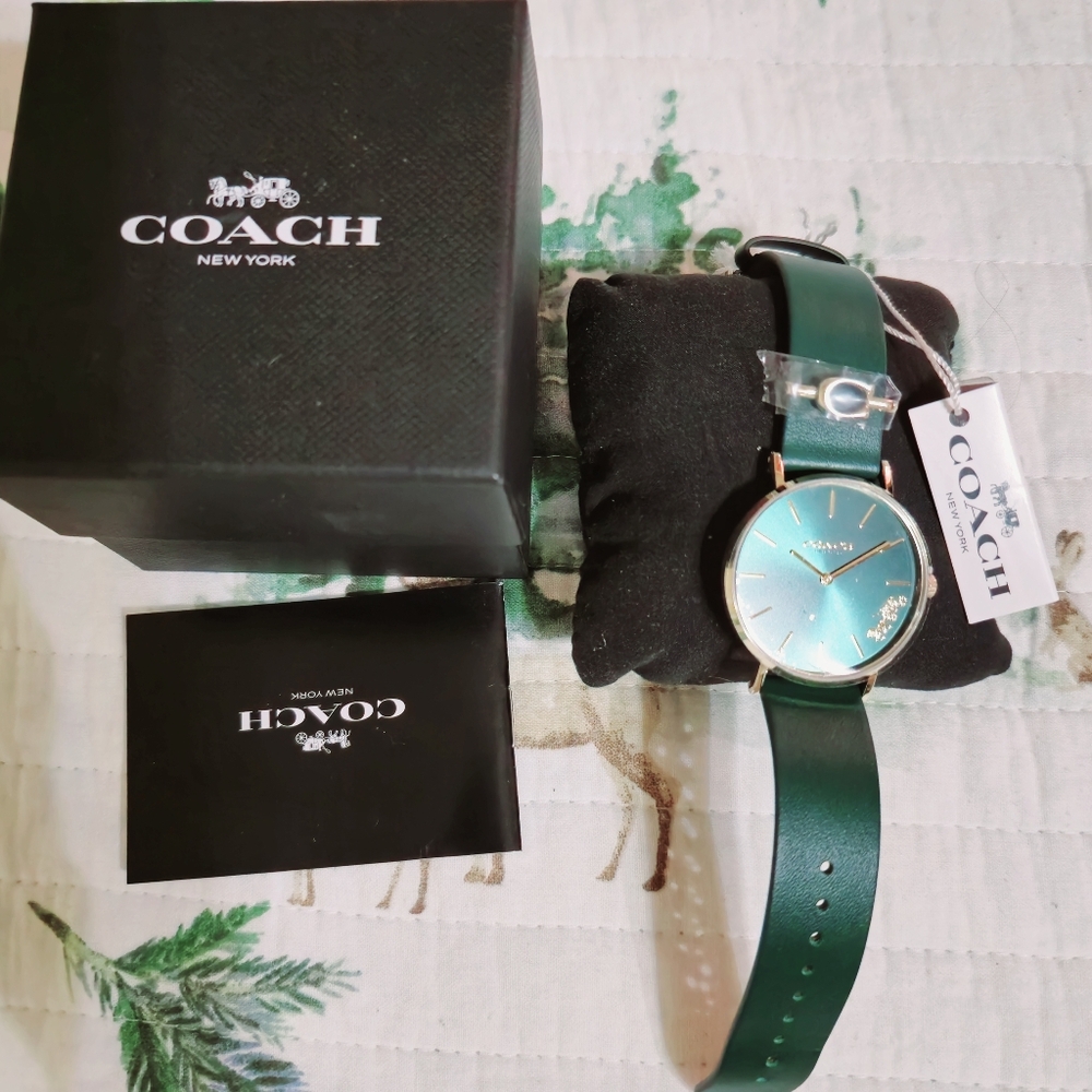 Coach Green Leather Strap Watch Brand New. By New York
